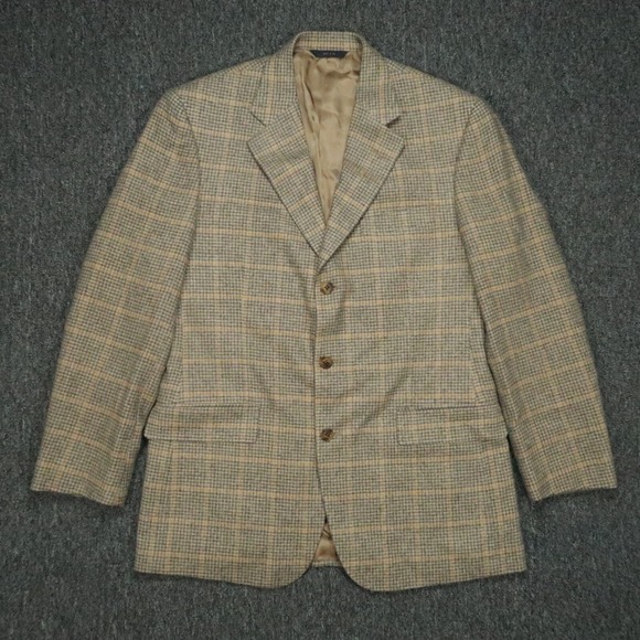 Brooks Brothers Blazer Mens 40R Brown Gray Camel Hair Windowpane Suit Jacket NWT